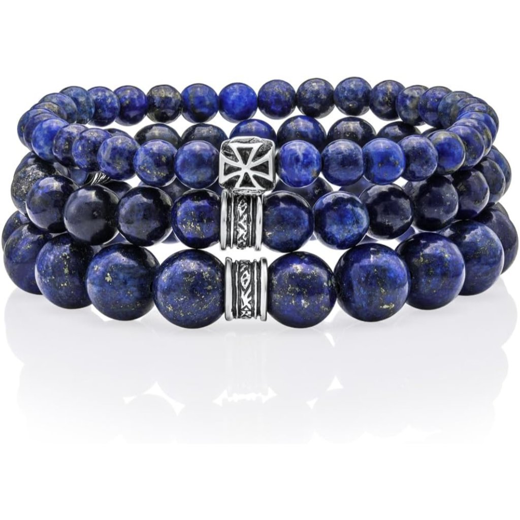 Lapis Lazuli Beaded Bracelet 6/8/10mm Dia Blue Stones With 925 Sterling Silver B
